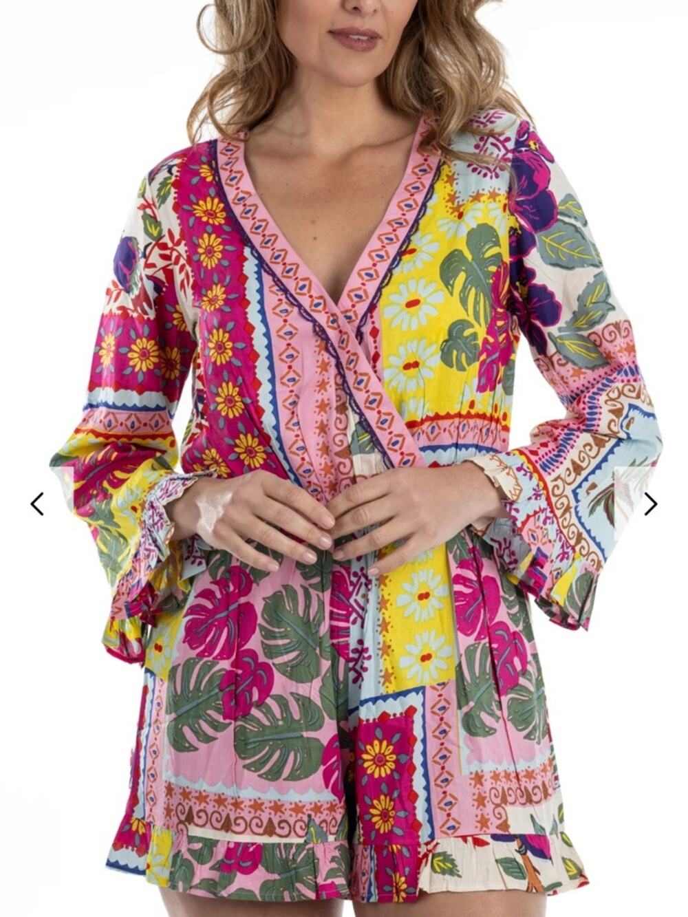 DOTTI - ALLIE Floral Patchwork Print Short Romper summer boho - SIZE XL